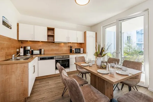 Küche / Küchenzeile  Ferienwohnung Klippenblick mit Sauna, Kinderspielbereich und Fitnessraum