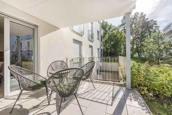 Terrasse  Ferienwohnung Klippenblick mit Sauna, Kinderspielbereich und Fitnessraum