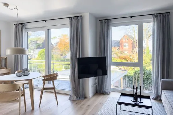 Wohnzimmer  Strandglück - mit Balkon, direkt am Strand