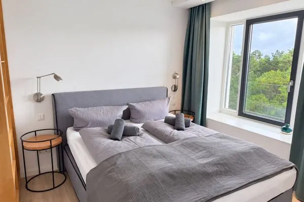 Schlafzimmer: Doppelbett (180x200)  FeWo Albatros in Prora - 6.52