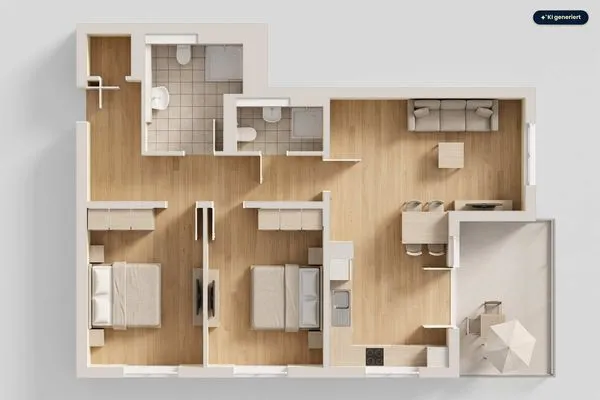 Grundriss  Ferienwohnung Goldfisch mit Balkon, Wellness- und Kinderspielbereich