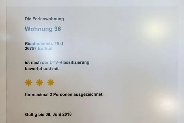 Zertifikat Holiday Residenz II Ferienwohnung 36
