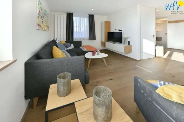 Wohnzimmer Haus Nordland Ferienwohnung Gartenblick