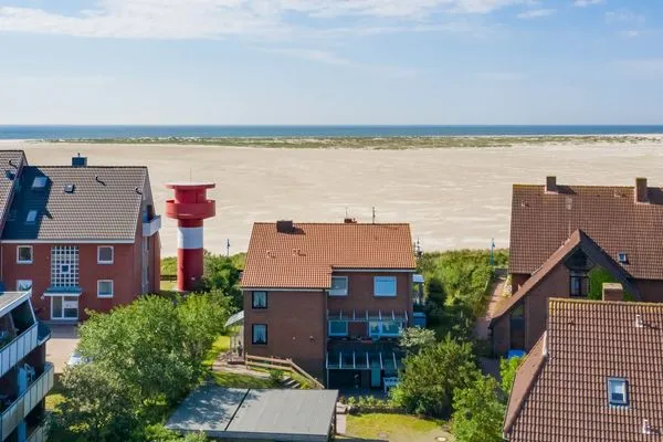 Haus Kap Hoorn in Wittdün, Blick Richtung Süden über den Kniepsand auf die Nordsee Haus Kap Hoorn Ferienwohnung Seeblick