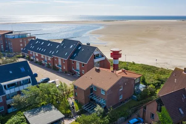 Haus Kap Hoorn in Wittdün, Blick Richtung Südosten über den Kniepsand auf die Nordsee Haus Kap Hoorn Ferienwohnung Seeblick