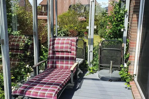 Überdachter Balkon der Ferienwohnung Passat im Haus Kap Hoorn in Wittdün auf Amrum Haus Kap Hoorn Ferienwohnung Passat