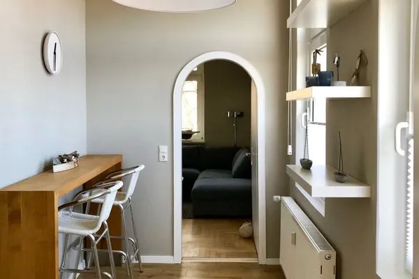 Küche mit Sitzmöglichkeiten Haus Inselrose Ferienwohnung Ankerrose