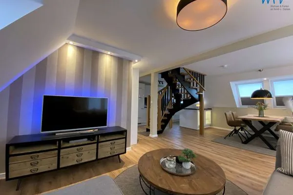 Wohnzimmer Strandhaus Ferienwohnung Backbord