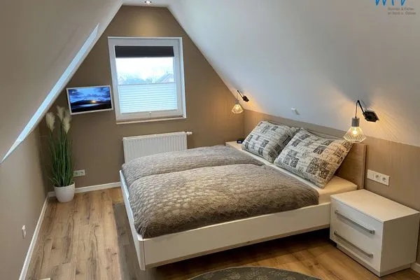 Schlafzimmer Strandhaus Ferienwohnung Backbord