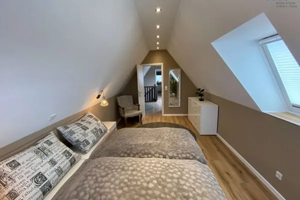 Schlafzimmer Strandhaus Ferienwohnung Backbord