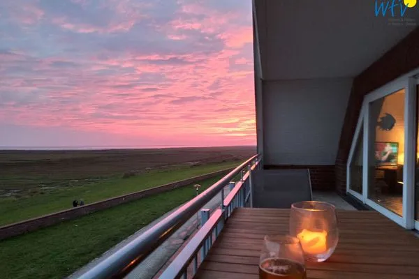 Ausblick vom Balkon auf das Wattenmeer Haus Klabautermann Ferienwohnung Karin's Nest