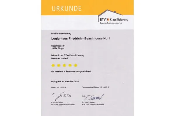 DTV Klassifizierung Logierhaus Friedrich WE 01 - "Beachhouse No.1"
