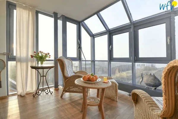 Wintergarten mit Blick auf die Nordsee Haus Dünenblick Ferienwohnung 23