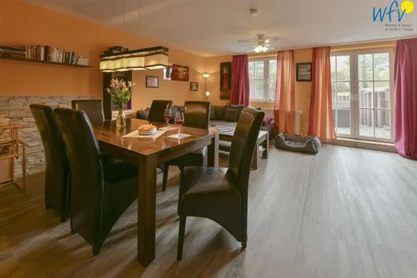 Wohnzimmer Haus Dünenrose Ferienwohnung Klabautermann