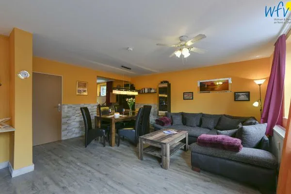 Wohnzimmer Haus Dünenrose Ferienwohnung Klabautermann