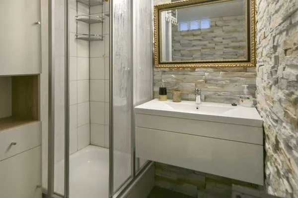 Badezimmer Haus Dünenrose Ferienwohnung Klabautermann