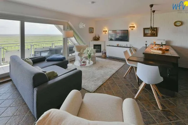 Wohnzimmer Haus Klabautermann Ferienwohnung Karin's Nest