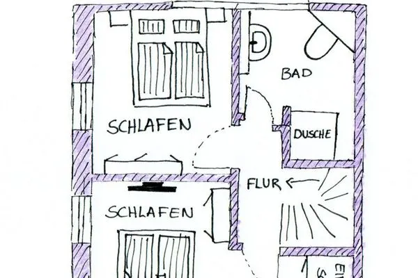 Grundriss der Ferienwohnung Seepferdchen in Süddorf auf Amrum Heidehüs Friesenhaushälfte *Seepferdchen*