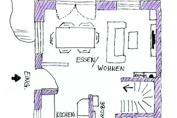 Grundriss der Ferienwohnung Seepferdchen in Süddorf auf Amrum Heidehüs Friesenhaushälfte *Seepferdchen*