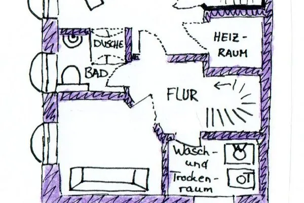 Grundriss der Ferienwohnung Seepferdchen in Süddorf auf Amrum Heidehüs Friesenhaushälfte *Seepferdchen*