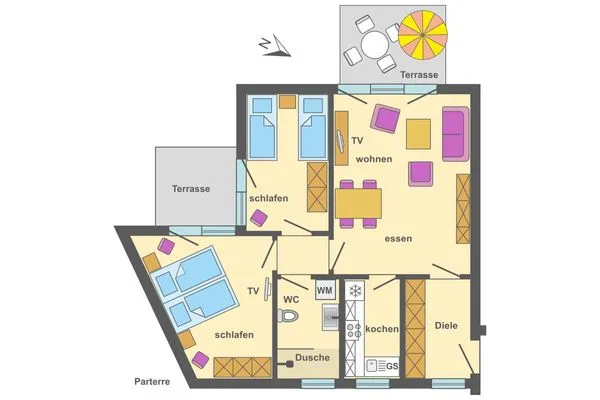Grundriss Ferienpark Freesenbruch Wohnung 2.1 - Möwennest