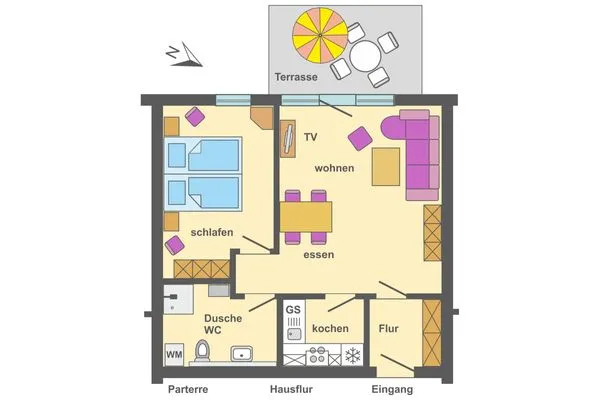 Grundriss Ferienpark Freesenbruch Wohnung 2.2 - Bernstein