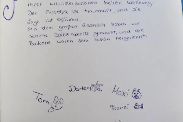 Auszug aus dem Gästebuch Haus Dünenblick Ferienwohnung 23