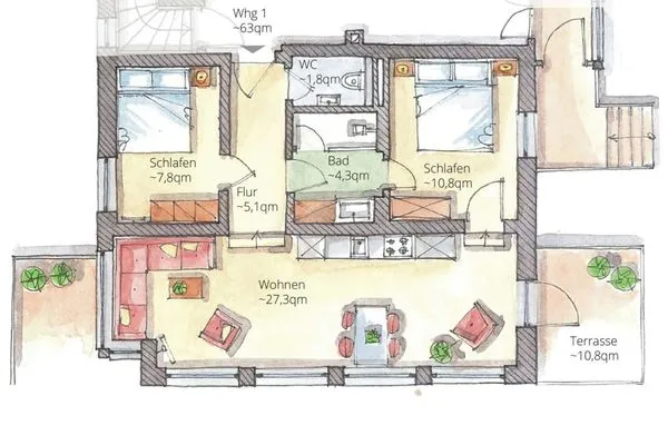 Grundriss Haus Nordland Ferienwohnung Wattblick 1