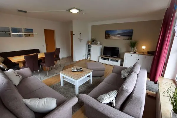 Wohnzimmer Haus Dünenrose Ferienwohnung Seestern