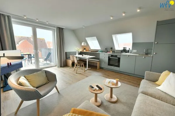 Wohnzimmer Töwerhus Ferienwohnung Auster