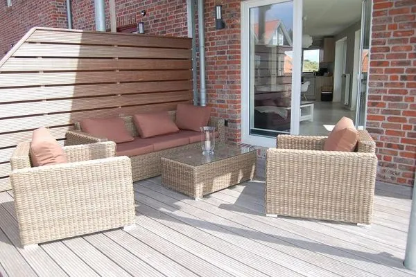 Terrasse Haus Kiek in't Watt Ferienwohnung Deichrausch