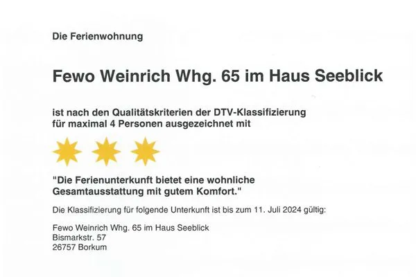Zertifizierung Ferienhaus Seeblick Ferienwohnung 65
