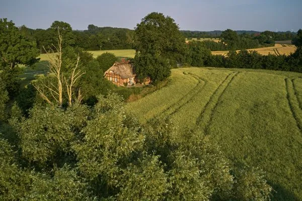 Vogelperspektive  Romantische Ferien unter Reet an der Schlei - Reetdachhaus Frau Schröders - Urlaub in Ostseenähe