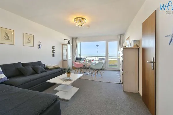 Wohnzimmer mit direktem Meerblick Dünenschlösschen Ferienwohnung 10