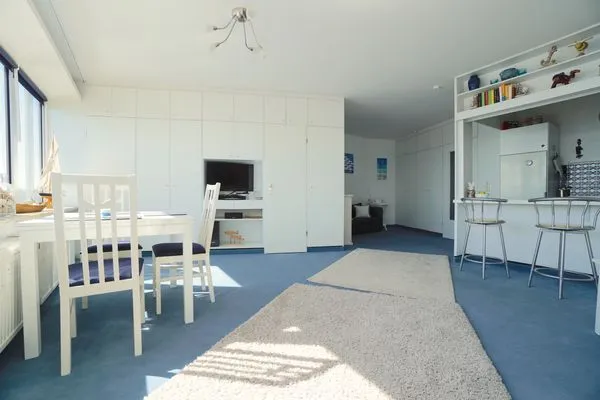 Wohnzimmer  Ferienwohnung Schleiloge mit Panoramablick auf die Schlei