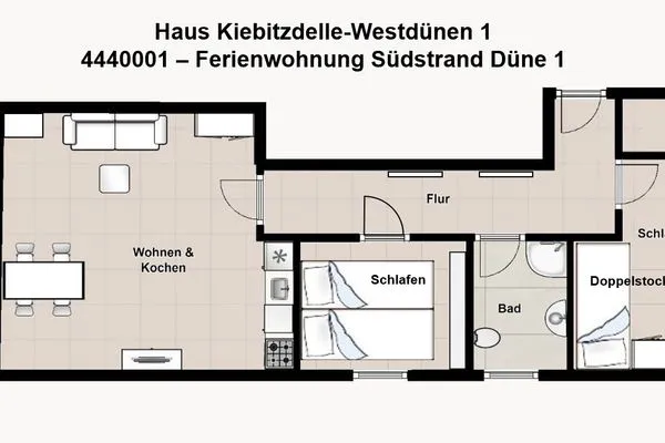 Grundriss Haus Kiebitzdelle-Westdünen 1 Ferienwohnung Südstrand Düne 1