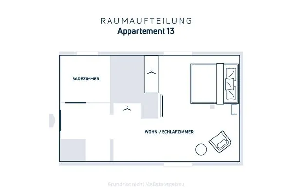 Ansicht Raumaufteilung  Dachgeschoss Ferienunterkunft ohne Küche in Strandnähe - Ideal für Kurztrips