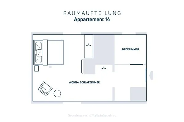 Ansicht Raumaufteilung  Kostengünstige & charmante Ferienunterkunft ohne Küche und in Strandnähe - inkl. Fahrradunterstellplatz