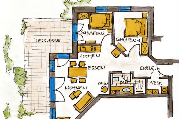 Bootshaus I Ferienwohnung Strandbude Wangerooge - Überblick und Grundriss.