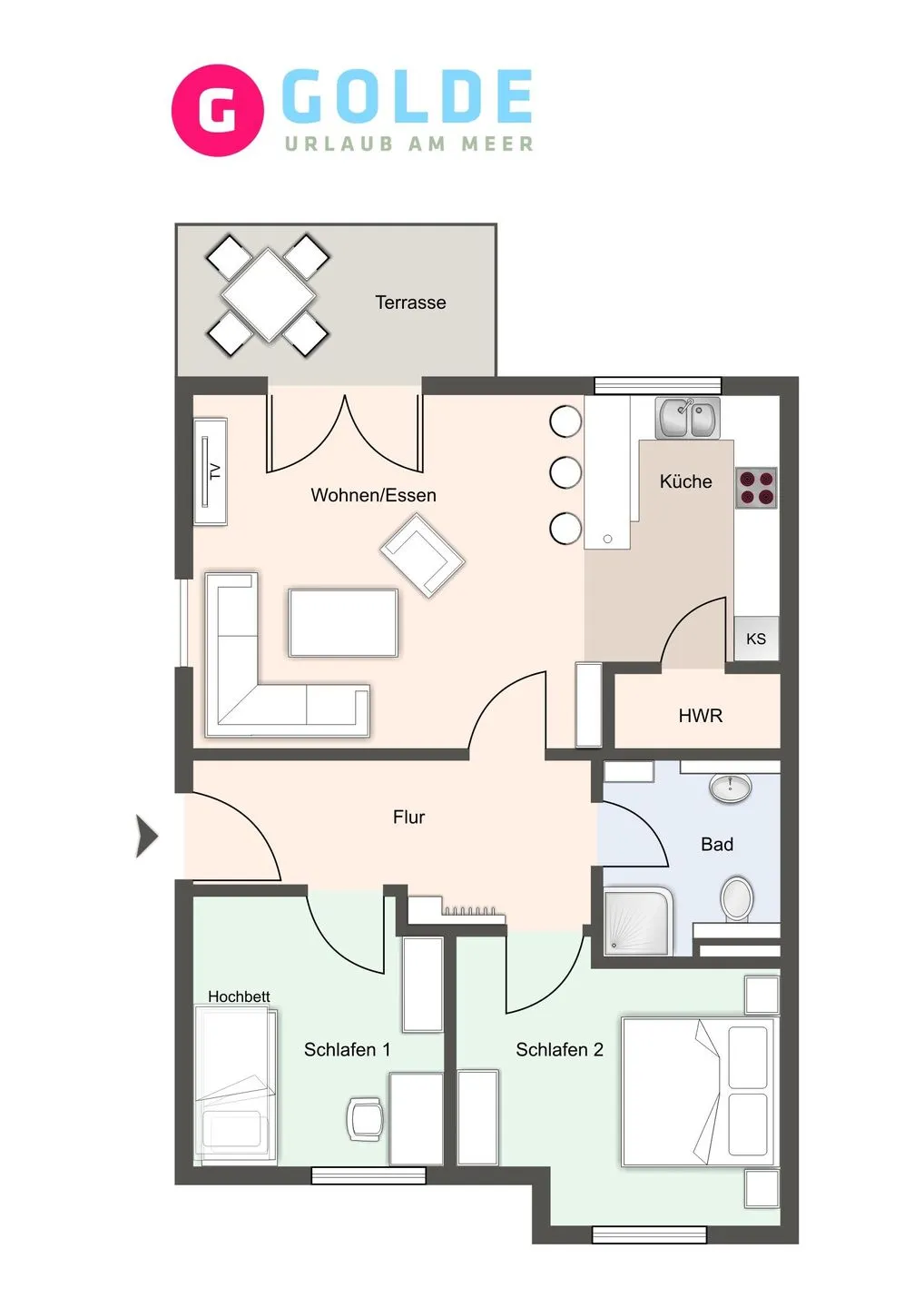 Freetied Appartement Freetied Achtern Diek SPO Dorf - Grundriss