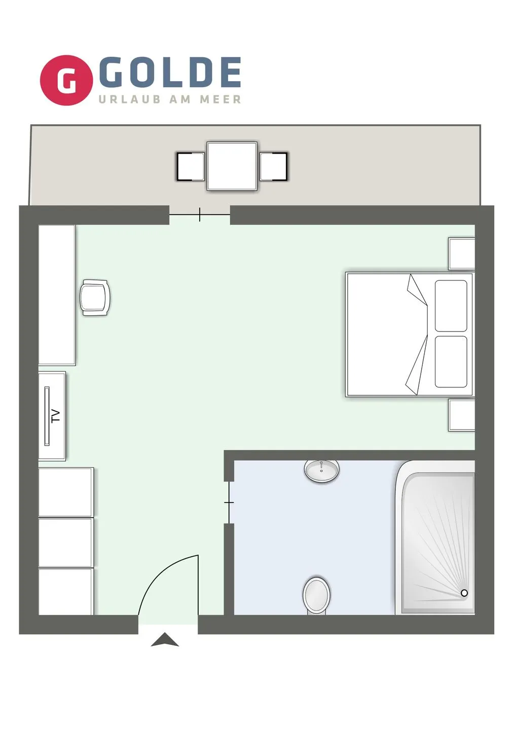 Strand No 1 Hotel Strand No 1 - Doppelzimmer - Landseite SPO Bad - Grundriss