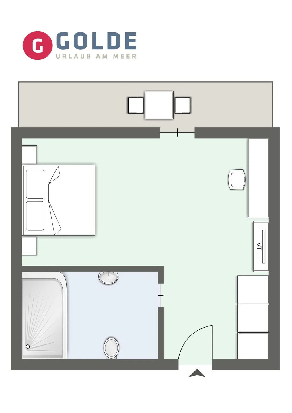 Strand No 1 Hotel Strand No 1 - Doppelzimmer - Landseite SPO Bad - Grundriss