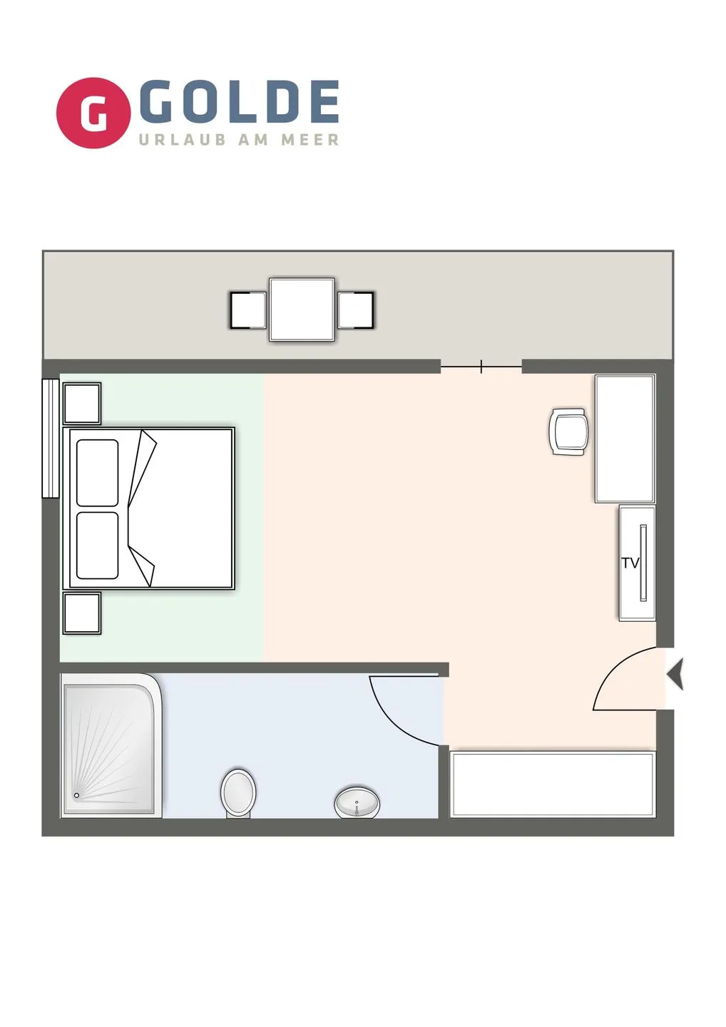 Strand No 1 Hotel Strand No 1 - Doppelzimmer - Landseite SPO Bad - Grundriss