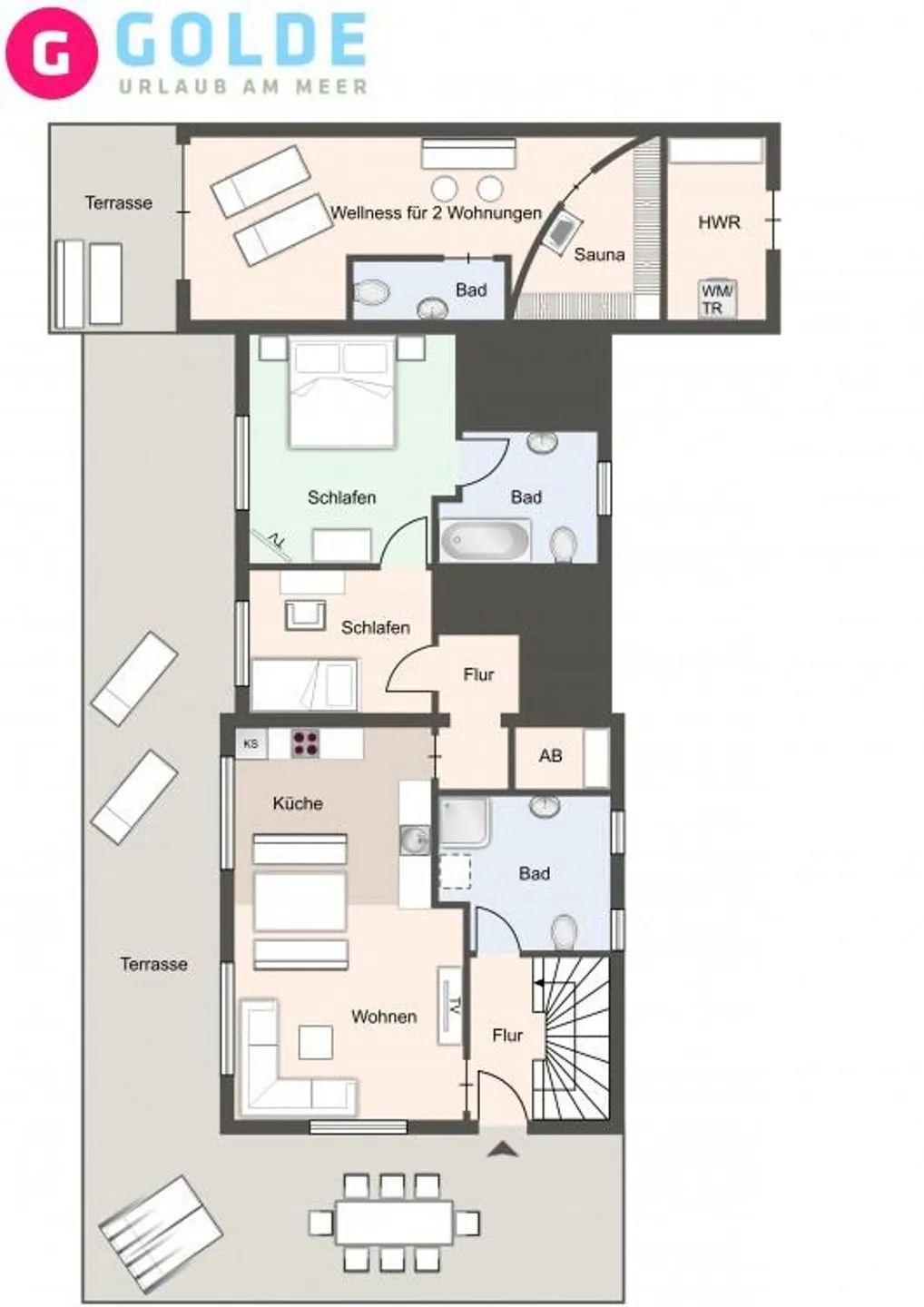 Frahmshus Ferienhaus Kapitän's Kajüte SPO Ording - Grundriss