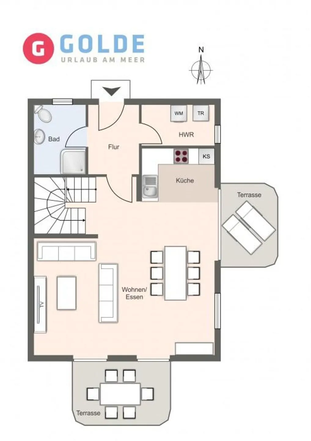 Haushälfte Evershop Ferienhaus Seepferdchen SPO Ording - Grundriss