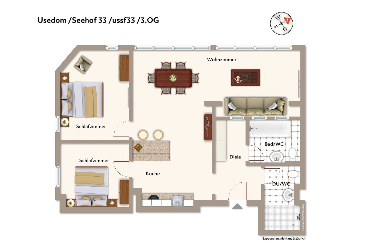 Seehof Seehof 33 Usedom - Grundriss der Ferienwohnung ussf33