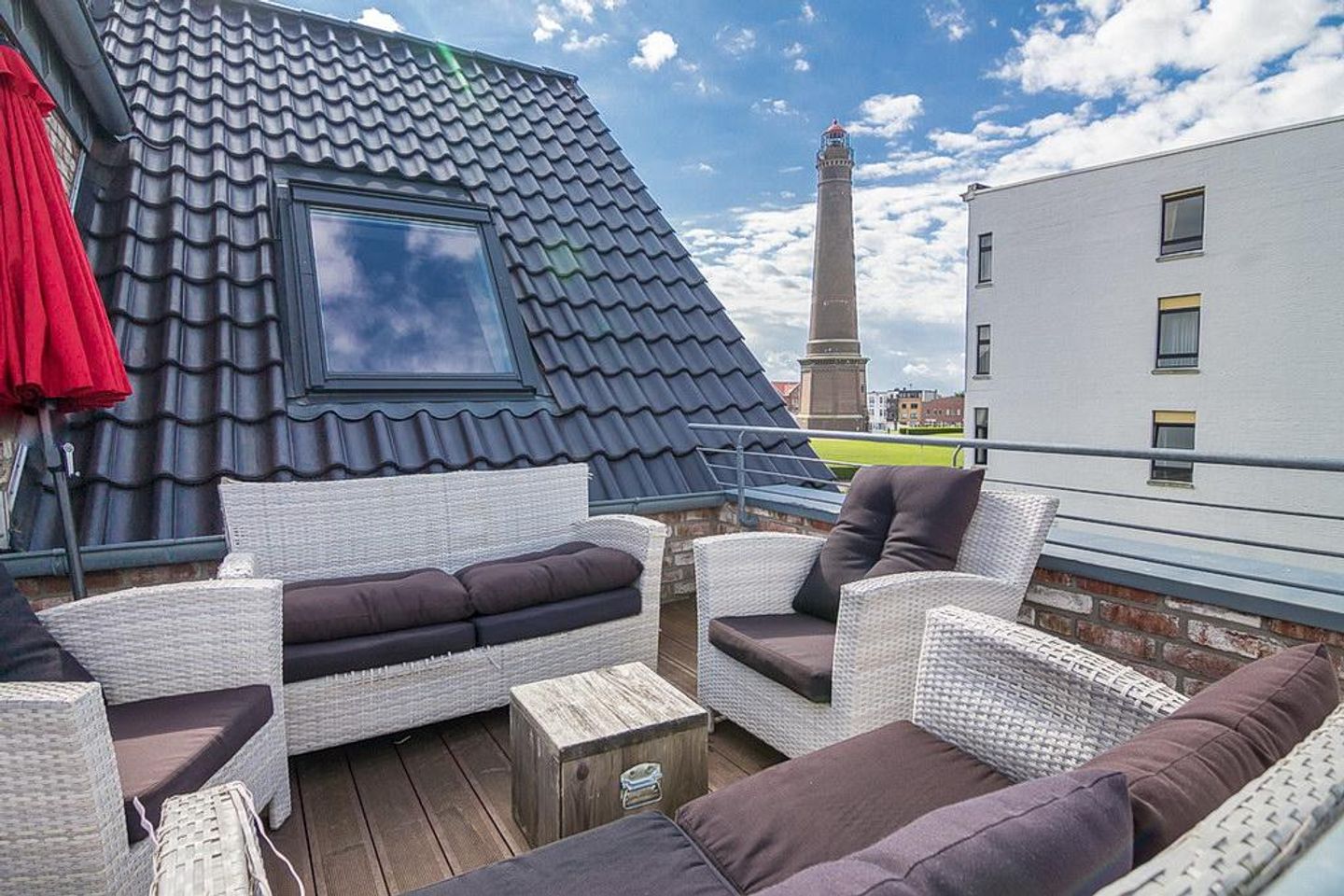 Sandperle Gorch Fock Sandperle Gorch Fock 08 Borkum - Dachterrasse mit Gartenmöbeln