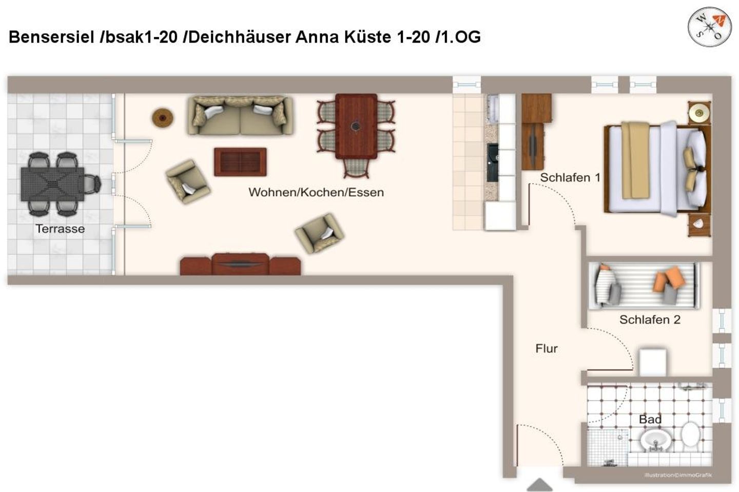 Deichhäuser Anna Küste Deichhäuser Anna Küste 1-20 Bensersiel - Grundriss (Angaben ohne Gewähr)