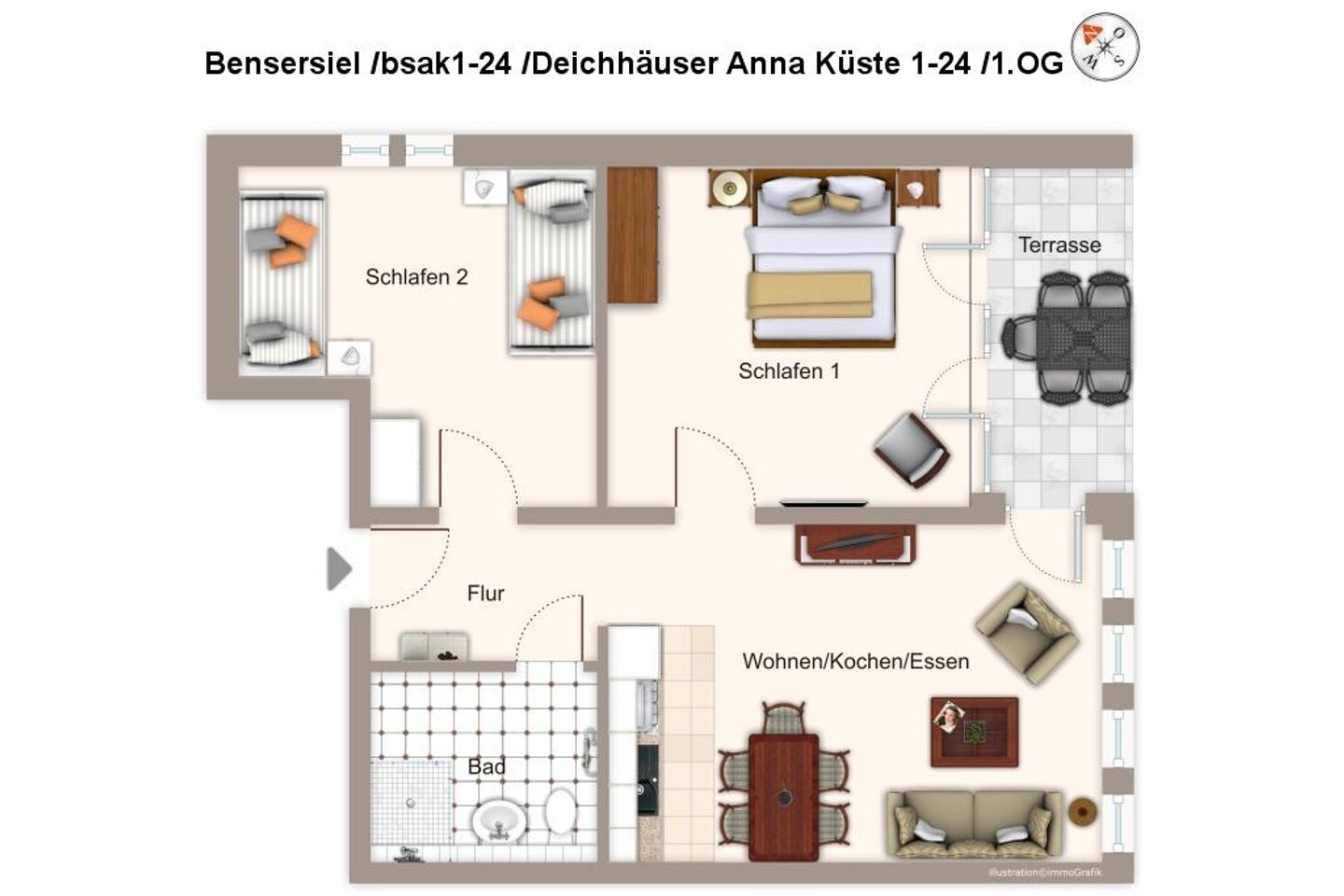Deichhäuser Anna Küste Deichhäuser Anna Küste 1-24 Bensersiel - Grundriss (Angaben ohne Gewähr)