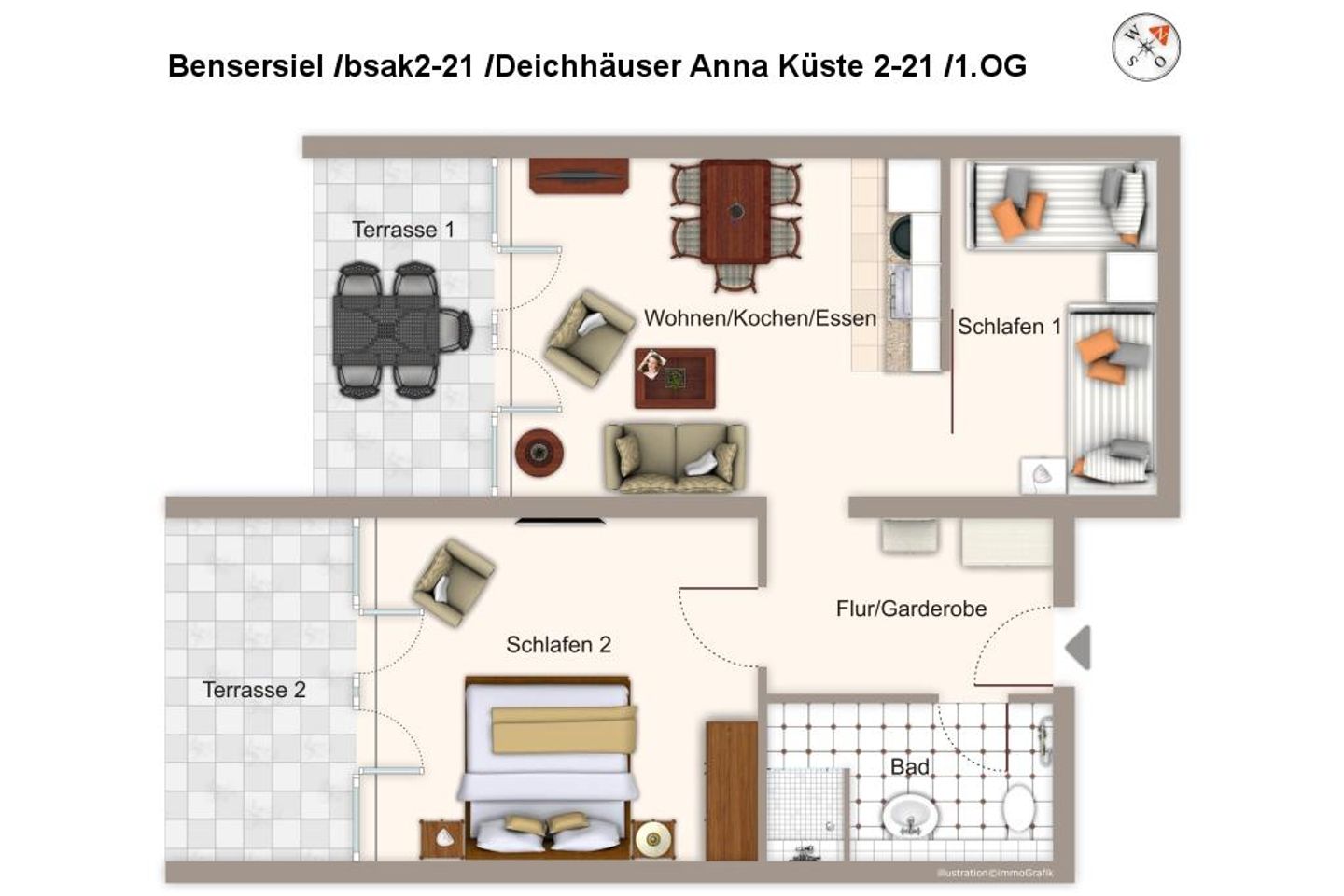 Deichhäuser Anna Küste Deichhäuser Anna Küste 2-21 Bensersiel - Grundriss (Angaben ohne Gewähr)